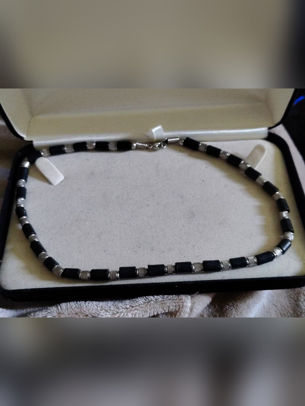 🏄‍♂️📿Men's Black & Silver Surfer Choker Beaded Necklace - NEW